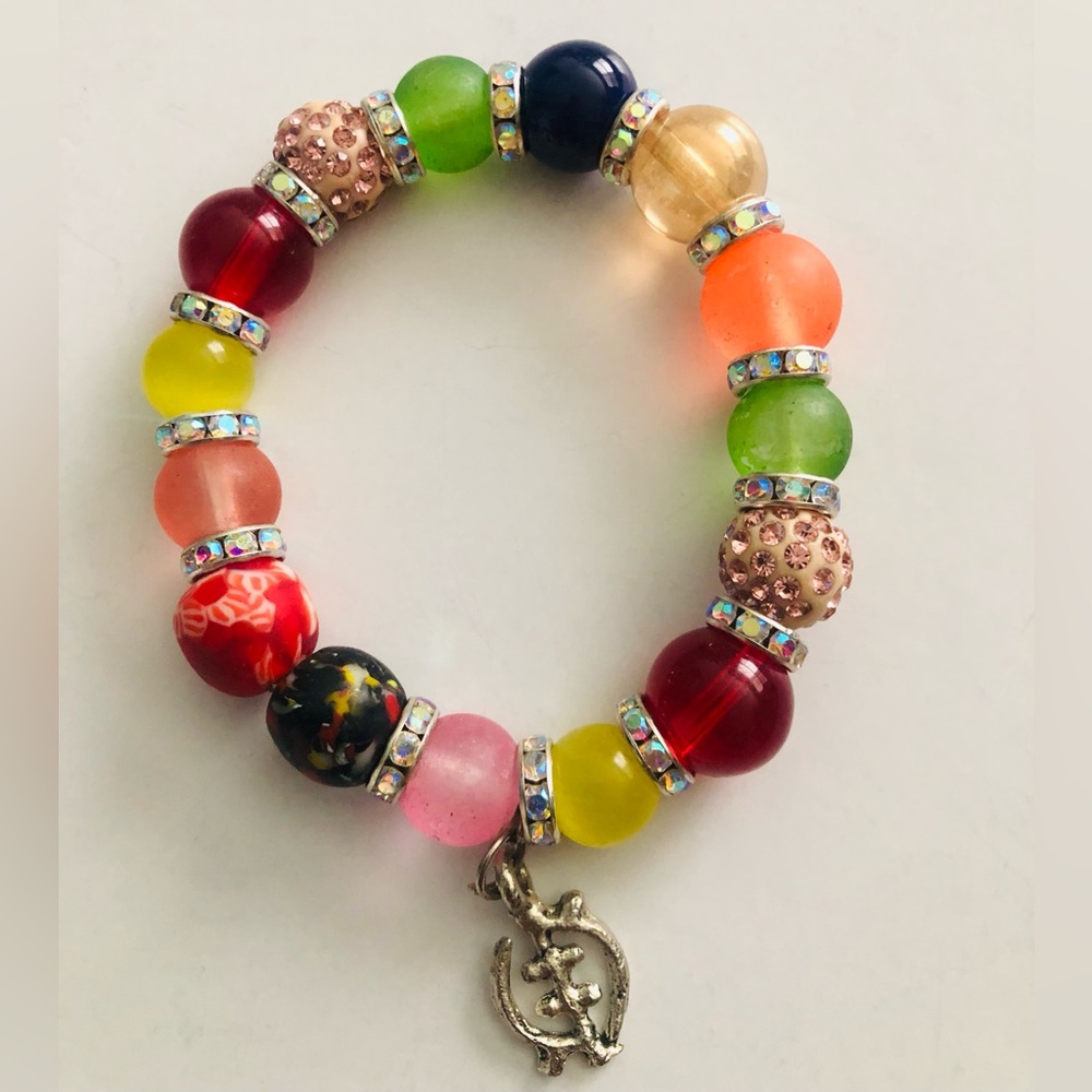 Colorful African glass Beads Bracelet with Silver Charm